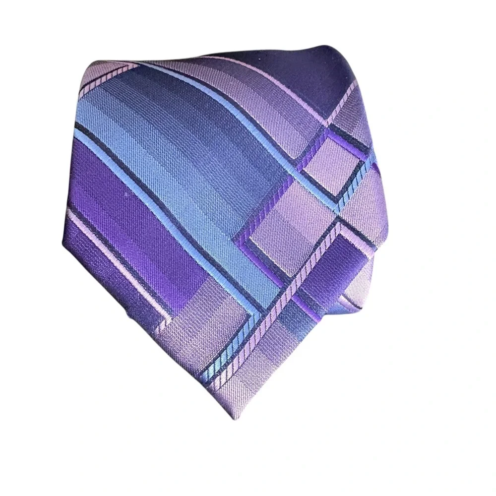 John Ashford Men's Neck Tie‎ Geometric Purple Blue Pattern 100% Polyester